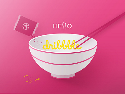 Hello, Dribbblers! bowl chopsticks first food hello instant noodles