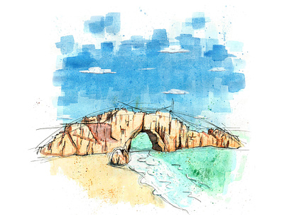 Pedra furada art beach design draw illustration ink landscape litoral nature ocean sea watercolor