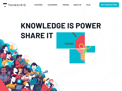 Thinkific - Knowledge is power, share it. academy branding design education figma hero section home page illustration landing page logo navbar online education thinkific trending ui uiux website website design