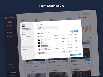 Team Settings & Subscription Page animation card flat illustration manage minimal modal settings simple subscription team