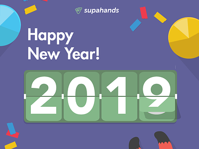 Happy New Year 2019! branding card confetti countdown countdowntimer cute design flat illustration minimal party simple typography