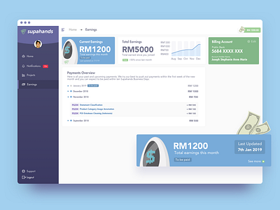 Earnings Page UI bot card earnings flat illustration minimal money pastel simple ui ux