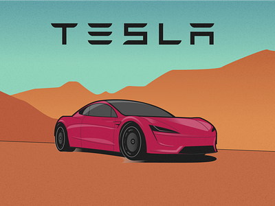 Tesla Roadster on mars 2d adobe ads design dribbble elon musk illustration illustrator landscape mars power tesla vector