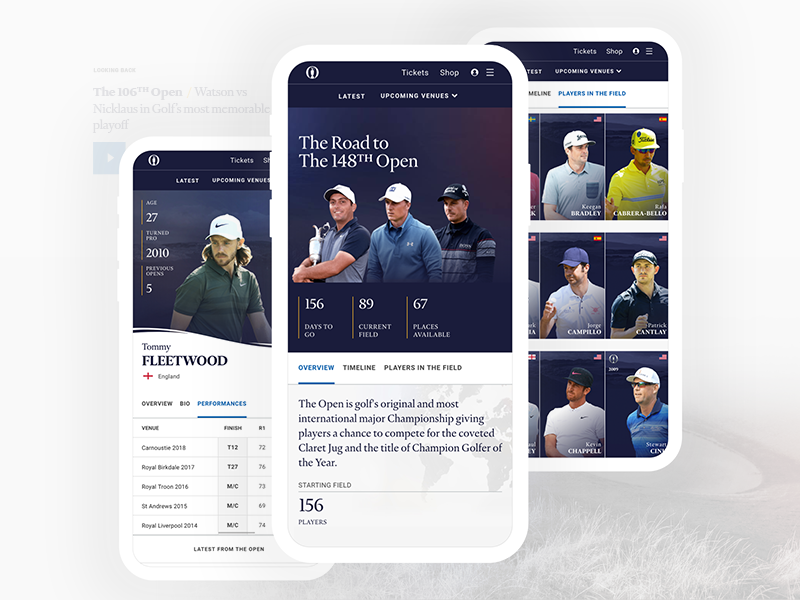 The Open x Delete mobile web design live interface clean the open golf sport ux ui digital case study website