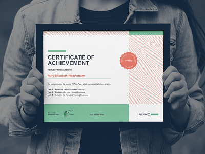 FitproX - Certificate 3d academy logo animation app brand identity branding certificate design colour palette corporate identity design diploma design fitness academy fitness industry graphic design illustration logo motion graphics mrmockup ui