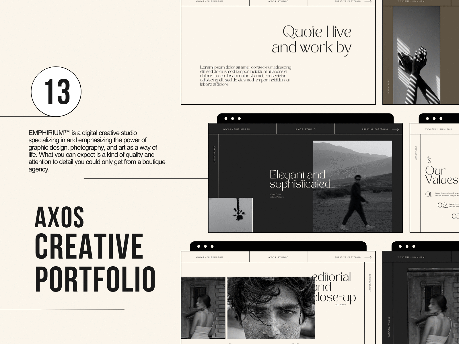 Axos | Creative Portfolio | Canva aesthetic portfolio branding canva creative portfolio design graphic design portfolio templates social media templates