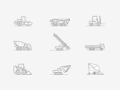 Rentarget icons bulldozer cleaner concrete mixer construction crane equipment excavator loader mixer truck