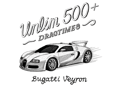 Illustration for Unlim500+ t-shirts bugatti dragtimes hand made illustration handmade unlim veyron