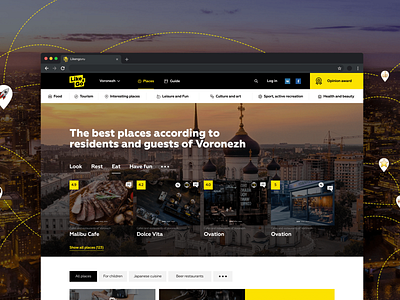Like&Go travel web-site black design interface review travel ui ux wireframe yellow