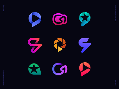 Getreview Draft Vector Sketches aperture arrow bolt branding chat bubble gradient icon identity lens letter g lightning logo mark message play review sketches star vector video logo