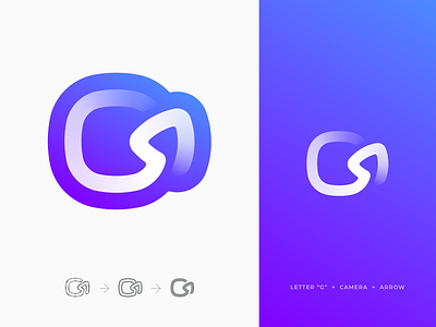 Camera + Arrow + Letter "G" Unused Logo app logo arrow branding camera cycle gradient icon identity letter c letter g logo loop play record repeat reply review unused video icon widget