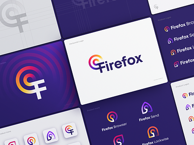 Firefox Rebranding Concept app icon app logo arrow brandbook branding browser custom eye fire firefox gradient icons letter f lock logo rebranding typography unused waves zoom