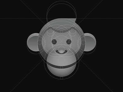 Golden Ratio Monkey 3d logo animal ape branding chimp chimpanzee circles geometric golden ratio gradient grid head identity logo mark monkey stroke