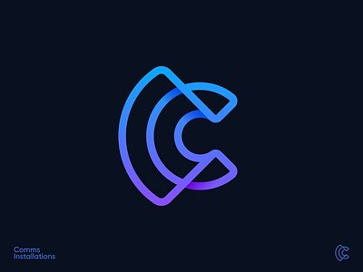 Comms Installations Logo 3d logo blockchain branding crypto gradient identity letter c lettering linear logo outline pictogram signal stripes tech user icon waves wifi wing wire
