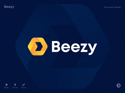 Beezy Final Logo Design arrow bee branding business checkmark collaboration corporation coworking hexagon honeycomb identity logo manager microsoft online software startup task team workplace