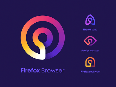 Firefox Product Icons arrow branding browser eye eye logo gradient icon identity lock logo mark rocket security