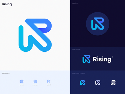 Rising Unused Logo app icon arrow branding for sale forward gradient icon identity leter r linear logo loop path premade logo typography unused up