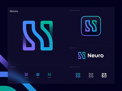 Neuro Unused Logo ai app icon ar artificial intelligence brain branding frost glass glassmorphism gradient identity lines logo mind neuron psychology tech vr waves