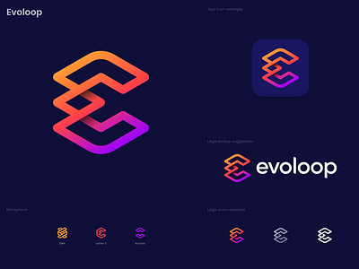 Evoloop Logo Concept arrows blockchain branding crypto cube dna evolution for sale gradient helix hexagon identity layers line logo loop molecule path premade unused
