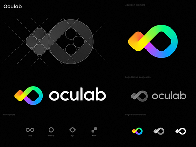 Oculab Logo Concept ar branding color eye for sale gradient identity lab laboratory letter o logo loop ocular oculus pixels premade rainbow spectrum unused vr