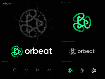 Orbeat Logo Concept app icon branding cosmos dj for sale gaming logo gradient identity logo music neon orbit planet play premade sound space speaker unused video logo