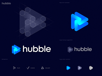 Hubble Logo Concept branding check mark galaxy gaming hub hubble identity isometric logo nebula play portal space