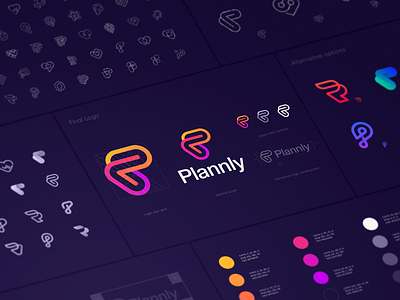 Plannly Logo Design Process app arrow branding calendar connection dating gay gradient heart icon identity letter p lgbt link logo love planning pride scheduling waves