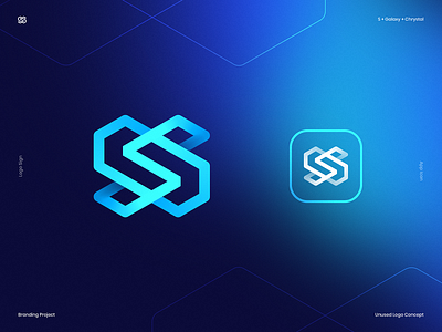 S + Galaxy + Crystal Logo app blockchain branding code coin crypto currency defi developer fintech for sale gradient icon letter s logo path software unused