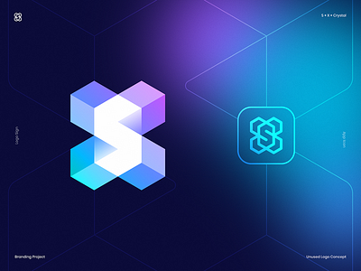 S + X + Crystal Logo Concept blockchain branding coin crypto crystal currency fintech for sale gradient icon identity investment letter s letter x logo prism star trade unused