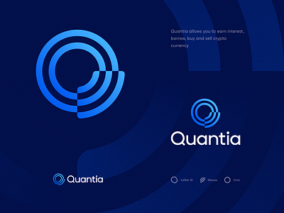 Quantia Final Logo Design blockchain branding coin crypto currency defi exchange finance fintech gradient icon identity investment letter q lettering logo nft token wallet waves