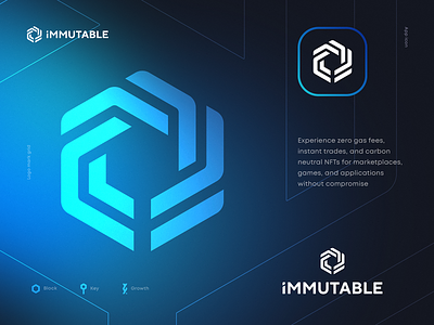 Immutable Logo Design block blockchain branding coin community crypto currency defi dex ethereum gaming identity key logo mark market nft token