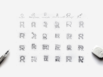 Exploration of "R" for Relate Consulting branding consulting draft drawing icon identity lettering logo mark monogram pencil photo process sketch typographic