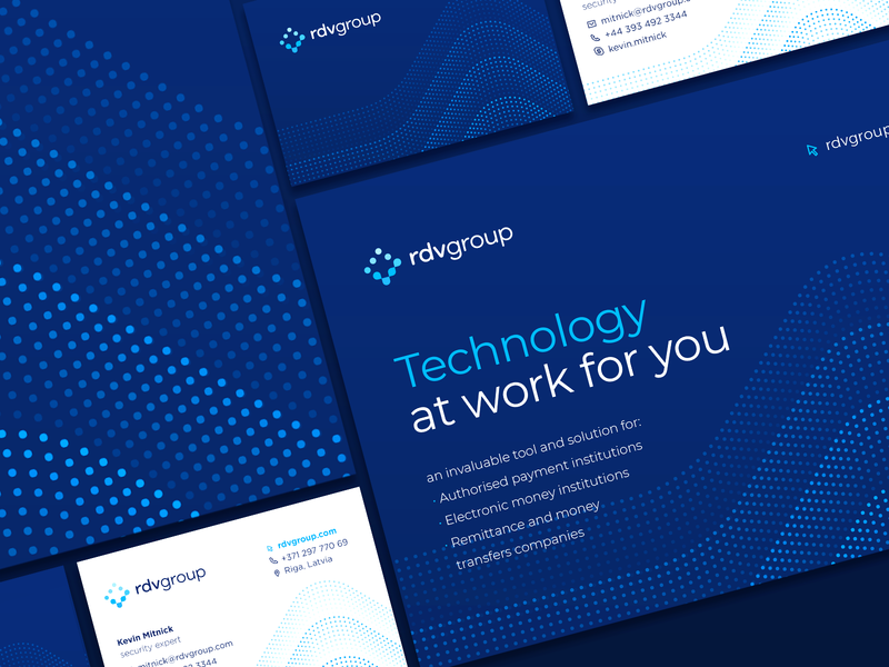 Branding identity concept for RDV Group brandbook branding business card color palette design system dots hosting identity information security infrastructure it it logo logo particles pattern security style guide technology typography waves