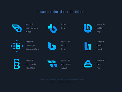 B logo exploration sketches accupuncture body branding button creative agency hand heart hug icon identity logo mark massage massager minimal monogram relax sign sketches spa