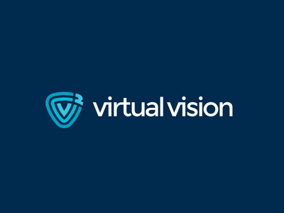 Virtual Vision logo cloud custom typography data hosting information it letter v lines logo ripples security shield shield logo technology triangle v logo virtual vr waves word mark