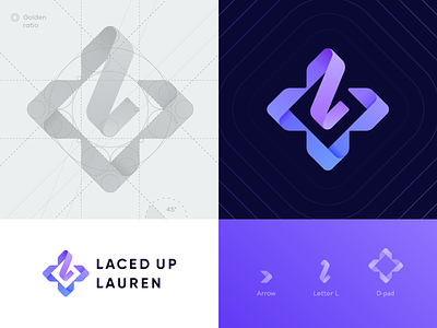 Laced Up Lauren Grid 3d arrows branding identity broadcaster cross custom typography cybersport d-pad esports gaming gradient grid icon joystick keyboard laces letter l logo ribbon streamer