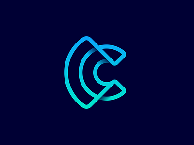C+WiFi Logo 3d branding identity connection diagram gradient human icon letter c logo negative space outline radar sign signal stripes user waves wifi wire