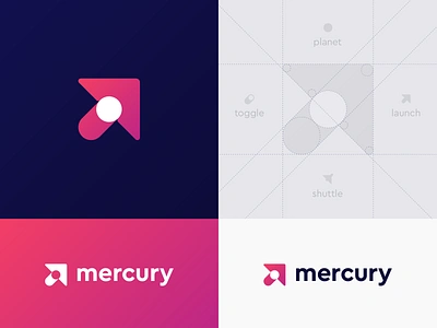 Mercury Logo Proposal app arrow asteroid code cosmic cursor development galaxy gradient grid icon launch logo mobile planet satellite shuttle space sun toggle