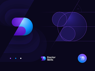 Doctor Skills logo and branding concept avatar beat bolt branding color dj electronic gradient grid identity lettering lightning logo music palette pattern personal spark sphere wave