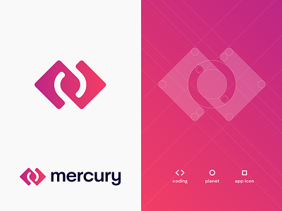 Mercury alternative logo concept app arrow brackets branding code coding cosmic development galaxy gradient icon infinity logo mobile orbit planet preloader satellite space twist