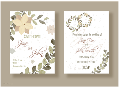 Wedding invitation in rustic style adobeillustrator flower graphic design invitation love nature postcard rustic tender vector wedding