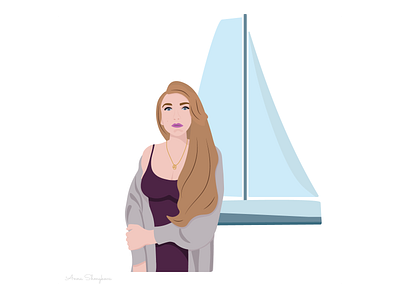 Young beautiful girl with the boat adobeillustrator boat colourful girl people portrait style vector woman young woman