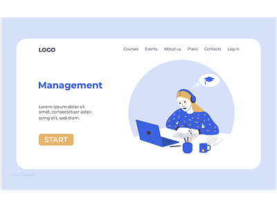 Landing page graphic design for an online course certificate course education graphic design landing page notebook online student university young woman