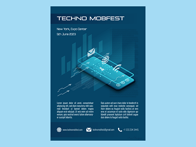 Graphic design of a flyer for the festival of new technologies adobe adobeillustrator event flayer future graphic design innovation mobile novetly phone poster technologies