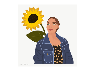 A portrait of young woman with sunflower adobeillustrator beauty fashion flat style girl portrait style sunflower vwctor woman young woman