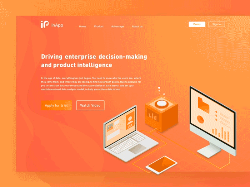 InApp web page design 2.5d background card dashboard data design illustration page stereoscopic style ui web