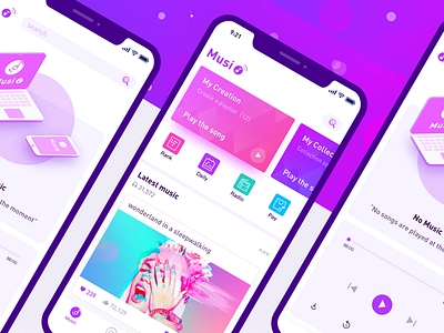 Music Interface app color illustration interactive interface iphonex music player purple tapered ue ui