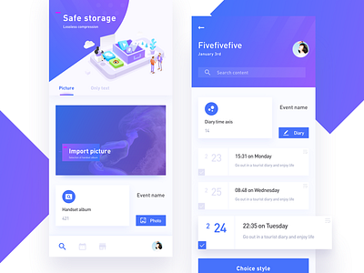 Photo storage interface 2.5d cloud illustration interface iphoex notepad photo storage time axis ui ux