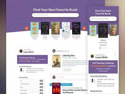 Find Your Next Favorite Book clean concept directory home page landing page listing mobile recommendations search social