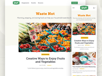 Waste Not articles clean concept directory home page landing page layout listing listing page mobile product design responsive ui